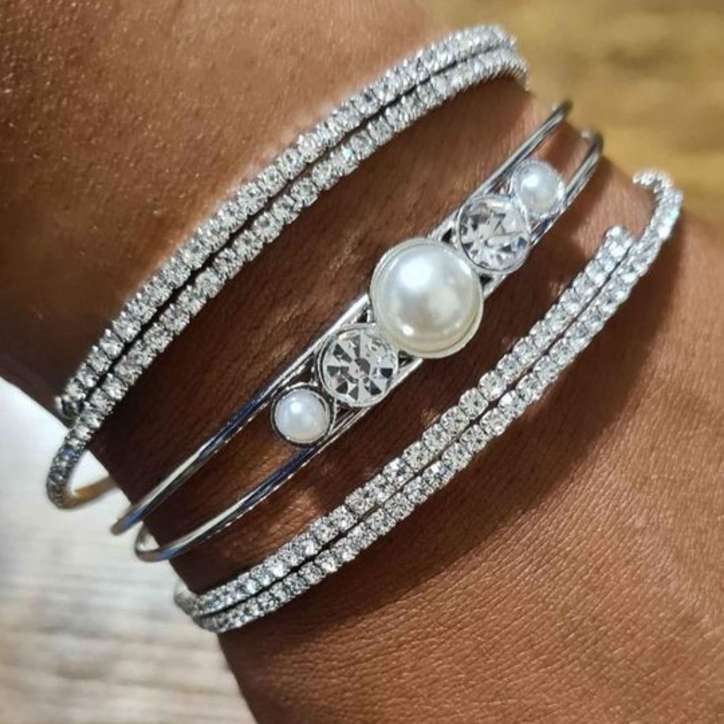 One Wedding Waltz White Bracelet & Two Sleek Sparkle White Bracelets (Stackable)